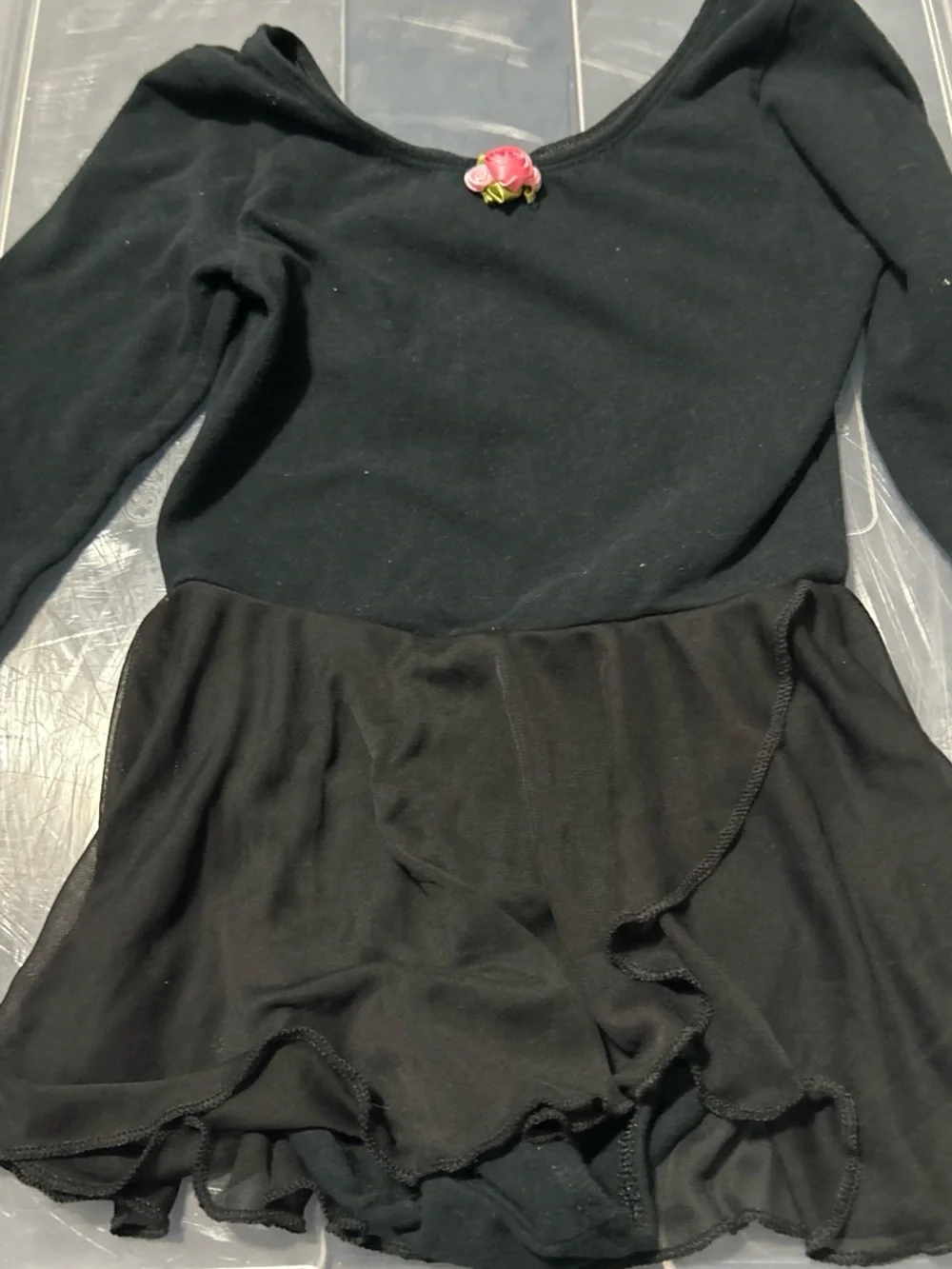 Xhilaration Black Ballet Leotard with Skirt and Pink Rose Accent